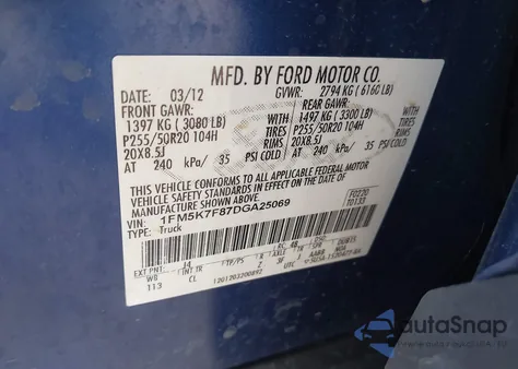 2013 Ford Explorer Limited z USA, uszkodzony, nr VIN 1FM5K7F87DGA25069